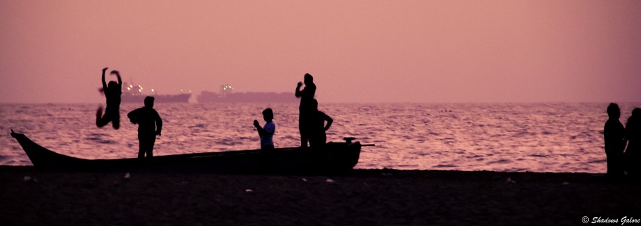 Kids trying "trick" photography Chennai-scape: Silhouettes at Marina Beach 2