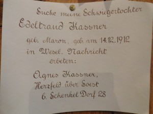 Cologne, Bonn and Königswinter - A memoir 9 An exhibit showing the search for a missing relative after the second world war